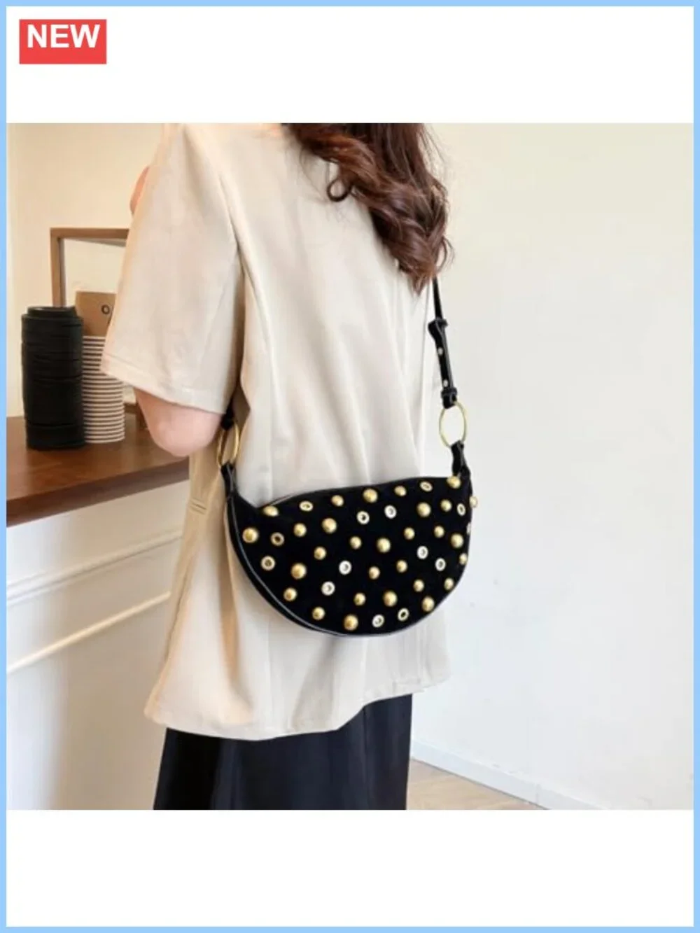 Studded Faux Suede Hobo Bag Trendy Y2K Shoulder Crossbody Purse